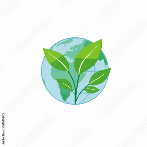 Globe with green sprout and leaves on white background earth planet