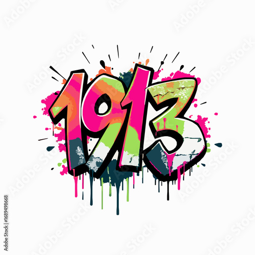Graffiti art numbers 1913 with colorful paint splatters and drips on white background digits