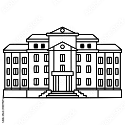 Classic institutional building line art illustration