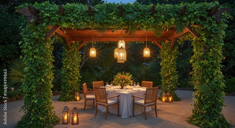 Obraz premium Outdoor dining pergola setting