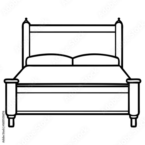 Simple black and white line drawing of a classic bed frame