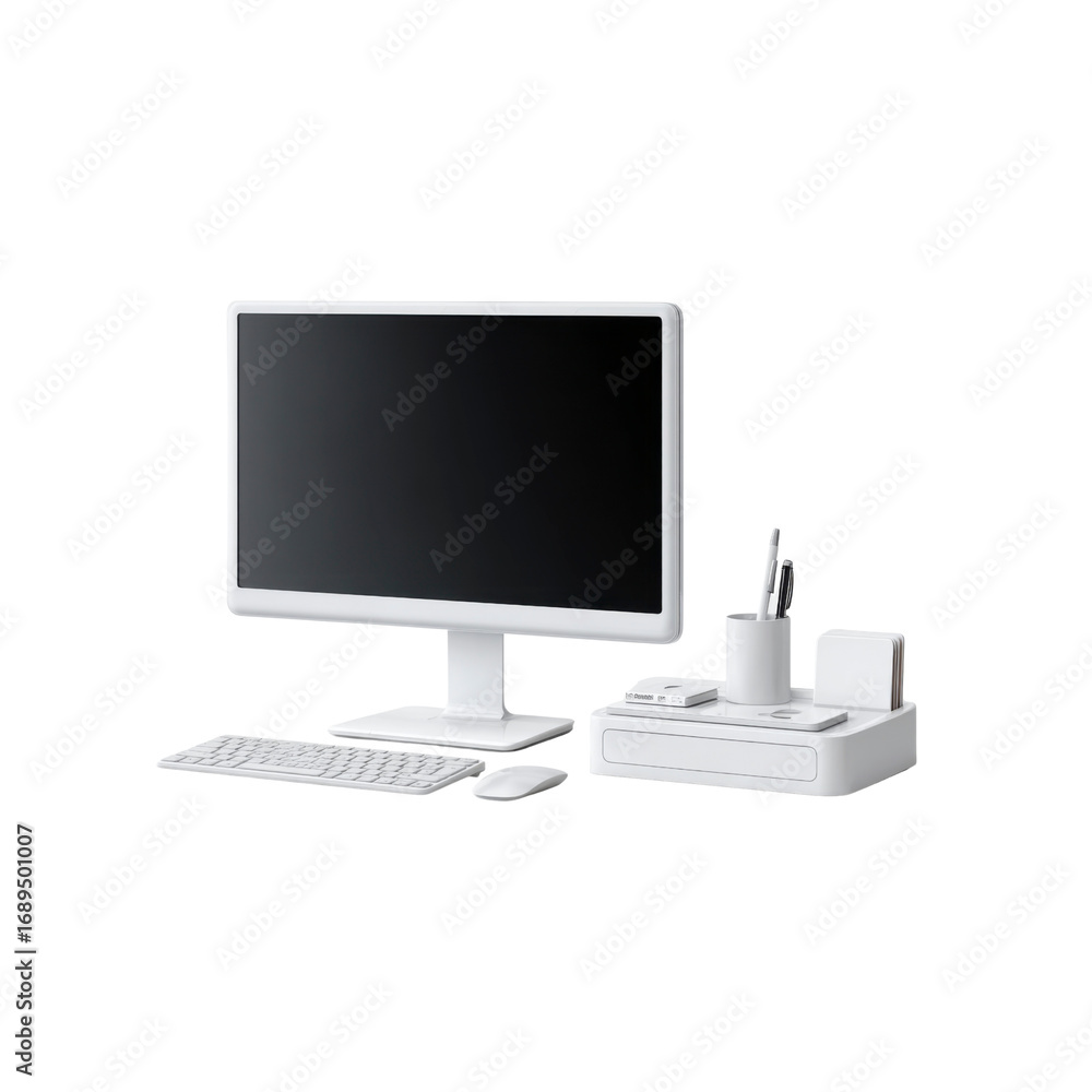Fototapeta premium Modern White Computer Setup with Desk Organizer
