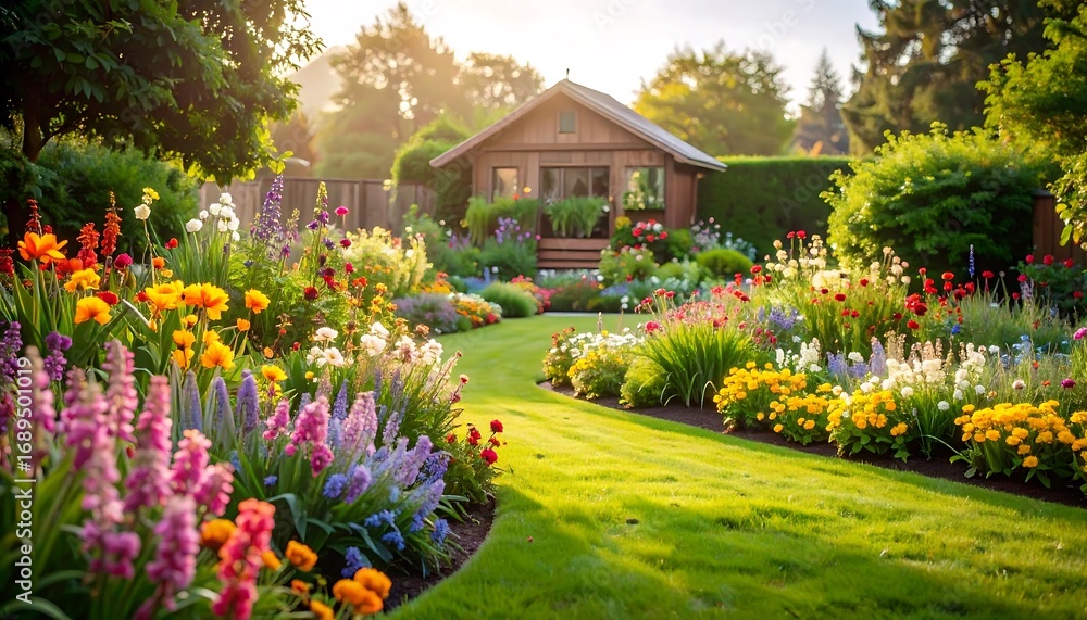 Obraz premium Colorful garden with house
