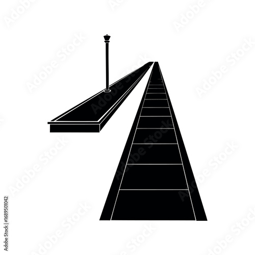 Abstract minimalist illustration of a pier with a light and boardwalk leading into the distance