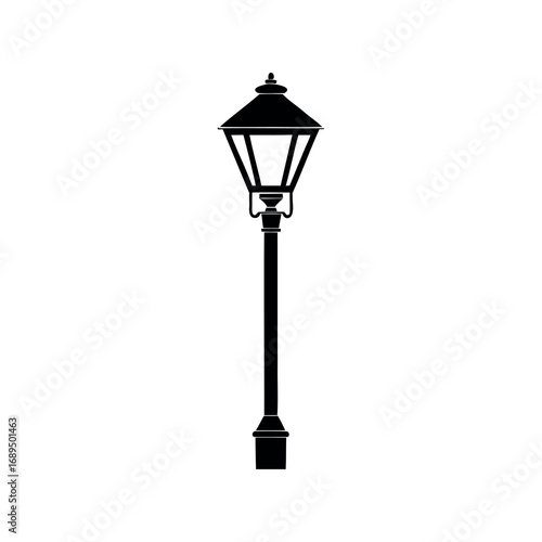 Silhouette of a classic Victorianstyle street lamp post on white background