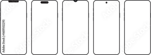 Smartphones Mockup set with transparent screen. Notch, Punch-Hole, Pill, and Teardrop