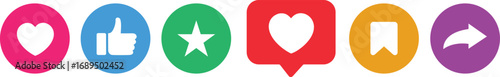 Social Media Reaction Icons. Like, love, heart, thumb up, repost, comment, share, save