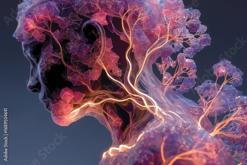 Wallpaper Mural Futuristic conceptual artwork with neural tree and human silhouette Torontodigital.ca