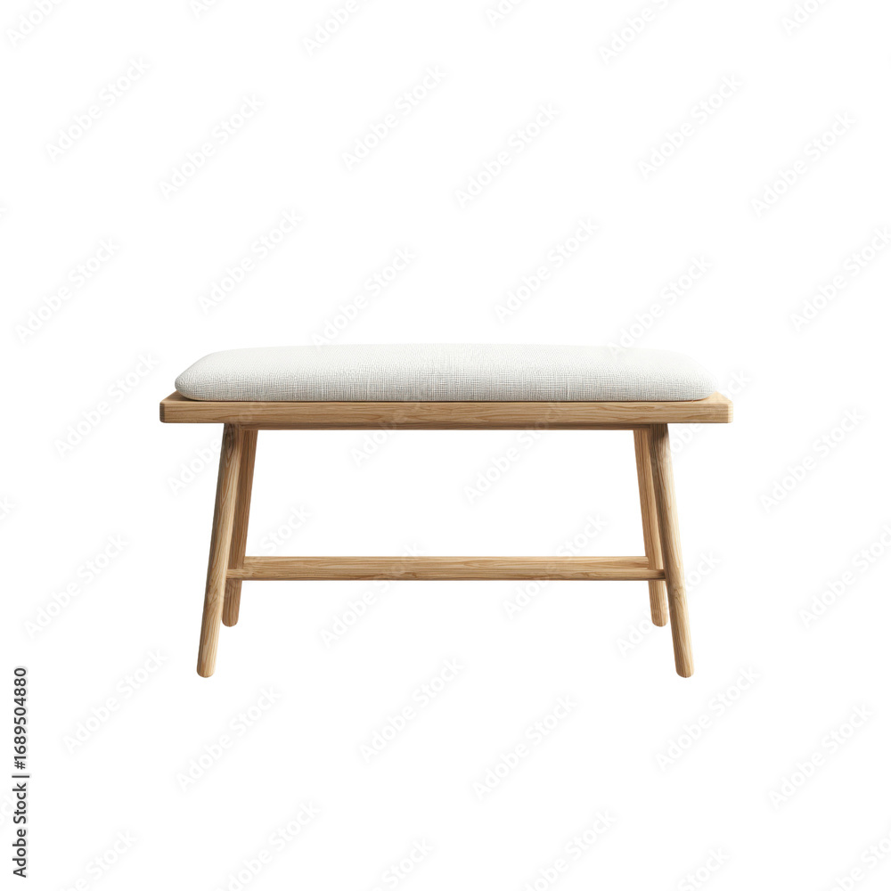 Fototapeta premium Modern Light Oak Bench with Upholstered Seat - Minimalist Scandinavian Design