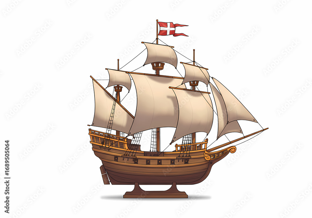 Naklejka premium Vintage Sailing Ship: A Detailed Illustration