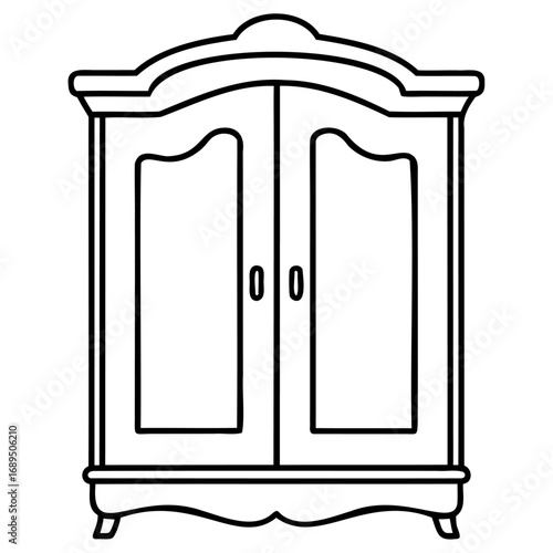 Antique wooden wardrobe cabinet with two doors and curved design