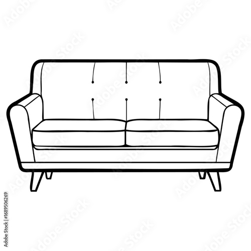 Modern twoseater sofa with wooden legs and cushioned seats