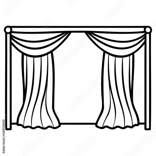 Simple black and white line drawing of stage curtains