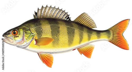 Wallpaper Mural A detailed illustration of a yellow perch fish, isolated on a white background. Ideal for fishing, seafood, or nature themes. Torontodigital.ca