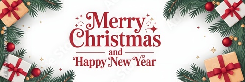 Wallpaper Mural Merry christmas and happy new year isolated on white background banner Torontodigital.ca