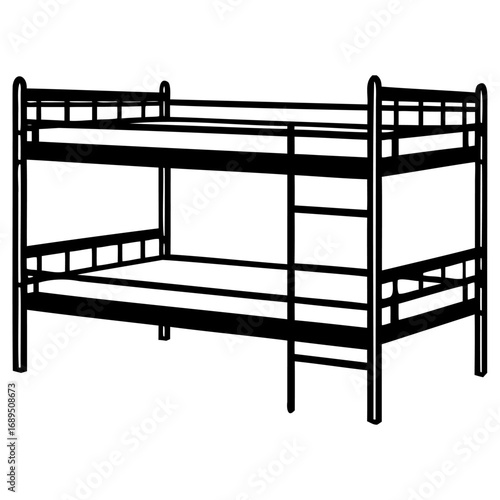 Modern black metal bunk bed frame with sturdy ladder and guardrails