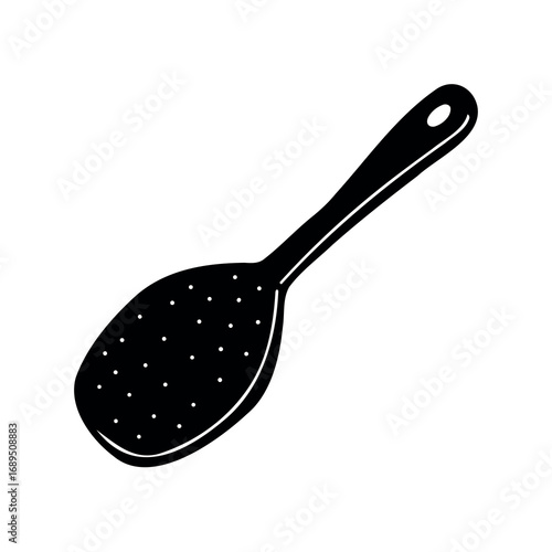 Minimalist Black and White Illustration of a Textured Hair Brush with Dots