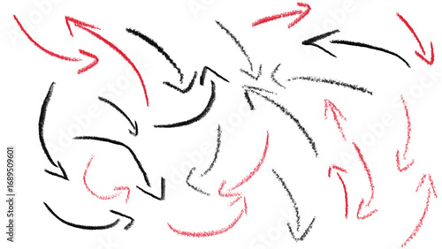 Abstract chaotic swirl of hand-drawn arrows pointing in various directions, symbolizing confusion and direction.