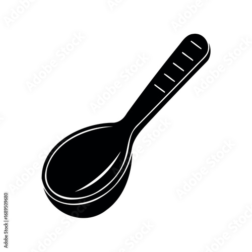 A simple black and white outline illustration of a serving spoon design