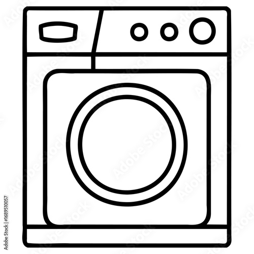 Minimalist line drawing of front load washing machine