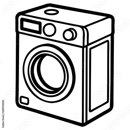 Black and white line drawing of front load washing machine