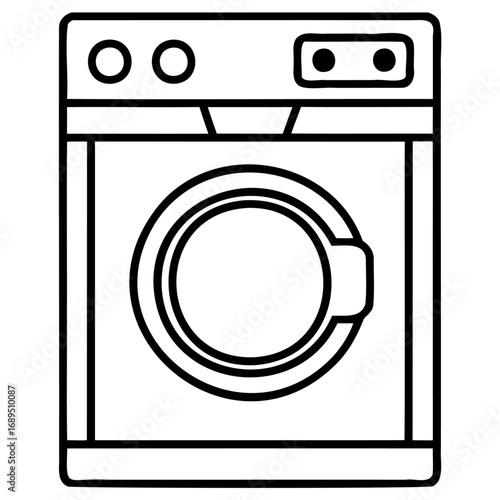 Black and white line drawing of front load washing machine