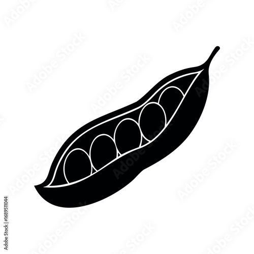 Simple graphic illustration of open pod of peas with visible peas