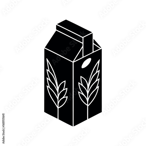 Black and white illustration of a plant based milk alternative carton