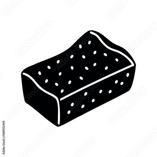 Illustration of a black sponge with circular holes, a cleaning supply