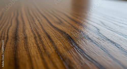 Close-up of polished wood surface with natural veins and fine details