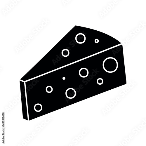 Black and white illustration of a wedge of cheese with holes