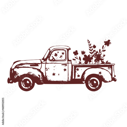 Vintage truck with flowers, charming and decorative, showcasing a floral delivery concept