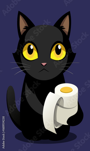 black cat holding toilet paper 