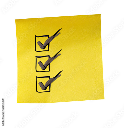 Yellow sticky note with three checkboxes