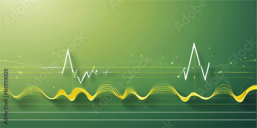 A healthy heartbeat cardiogram illustrates a green EKG graph on a medical monitor screen