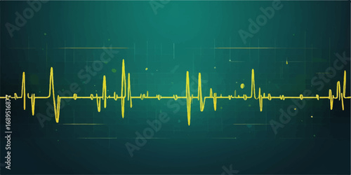 Abstract medical background showing a green cardiogram line for heart health, pulse, and heartbeat on a blue background