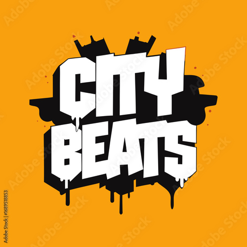 City beats graffiti style logo with drips and orange background