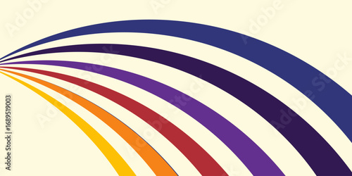 Abstract colorful 70s background vector. Vintage retro wallpaper with rainbow stripes and wavy lines. A 1970 color illustration suitable for posters, banners, decorative items and wall art.