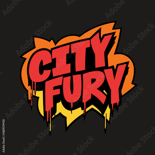 City fury bold red text with fiery orange and yellow explosion background