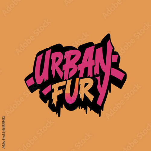 Urban fury graffiti style logo with pink and orange colors