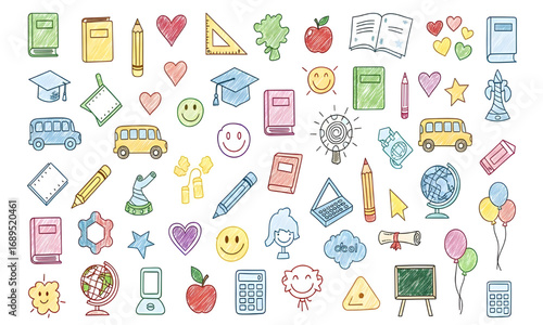 Hand Drawn Back to School Doodles Seamless Pattern | Educational Icons, School Supplies and Learning Concepts for Kids
