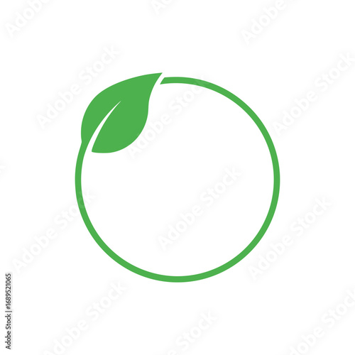 Green leaf emerging from a circular green line on a white background circle nature