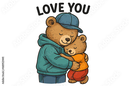 Cute bears expressing affection while hugging in a cozy setting during a bright day