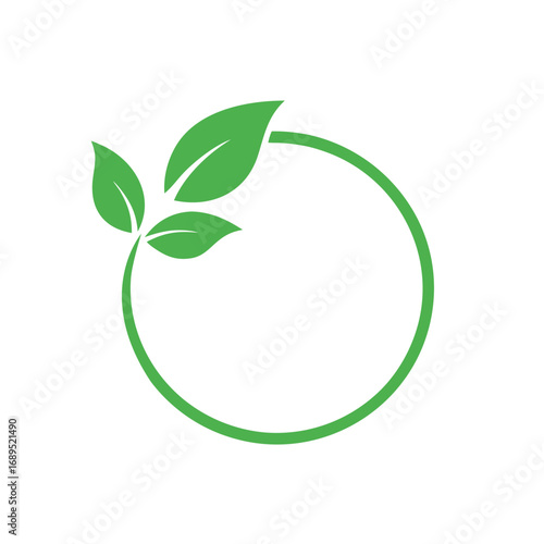 Green leaves growing from a circular green outline on a white background leaf plant