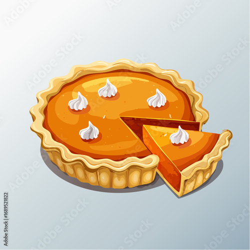 Isometric Vector Illustration of a Delicious Pumpkin Pie with a Slice Removed