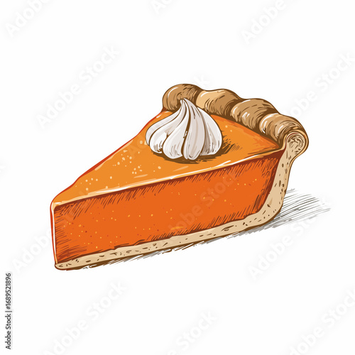Firefly Charming pumpkin pie slice vector illustration in a hand-drawn style with whipped cream