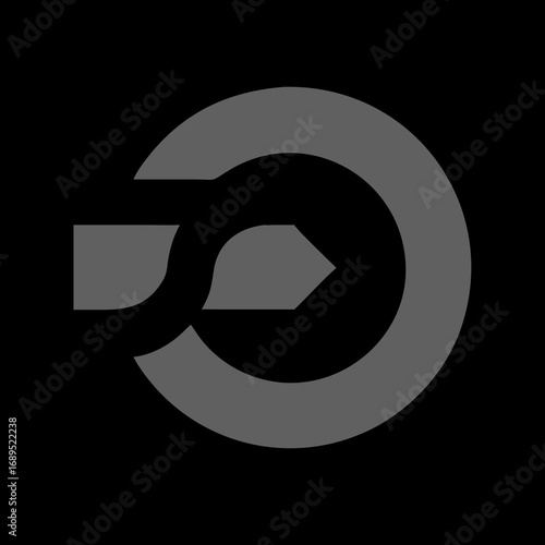Abstract gray arrow and circular shape on black background