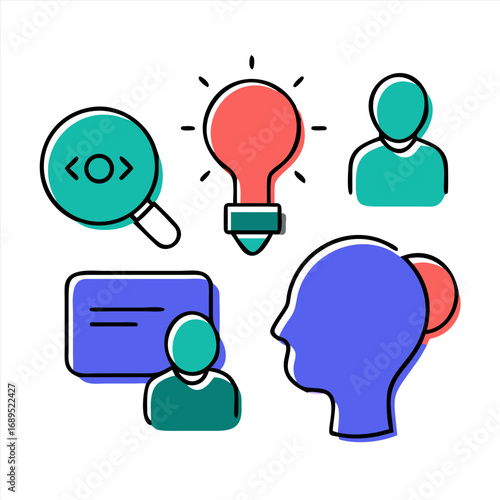 Innovation and problem solving icons for business and technology