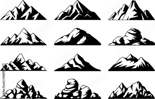 ountain and Rock Silhouette Vector Graphic Bundle – Nature Landscape Clipart Set