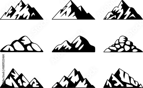 ountain and Rock Silhouette Vector Graphic Bundle – Nature Landscape Clipart Set